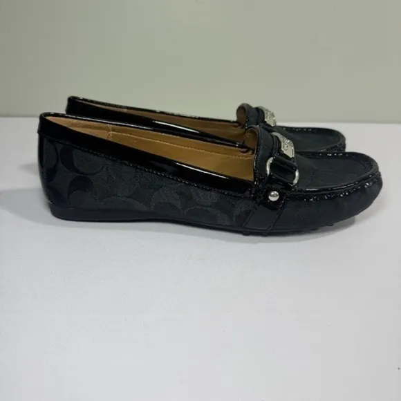 Coach Felicia Black Loafers Signature Jacquard Slip On Flats Shoes With Box 8.5
