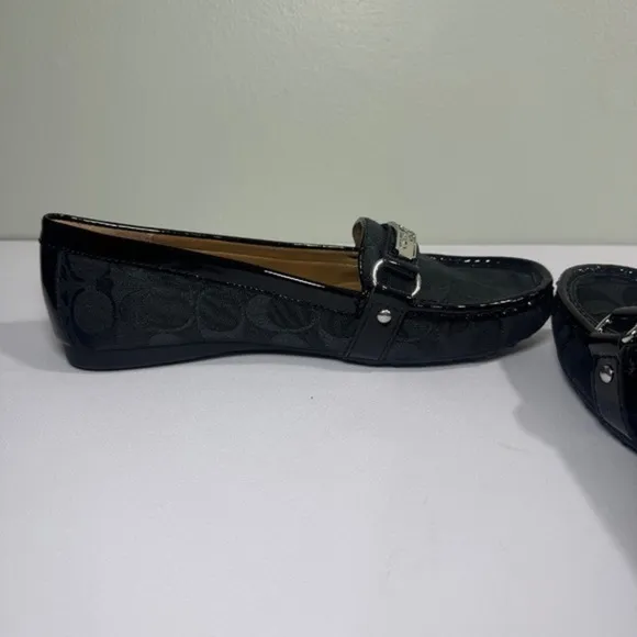 Coach Felicia Black Loafers Signature Jacquard Slip On Flats Shoes With Box 8.5