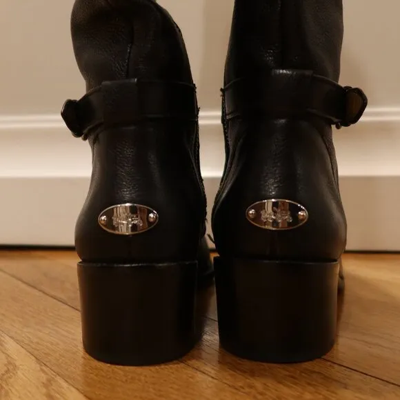 COACH leather riding boots knee high black 9 horse carriage zip heel equestrian