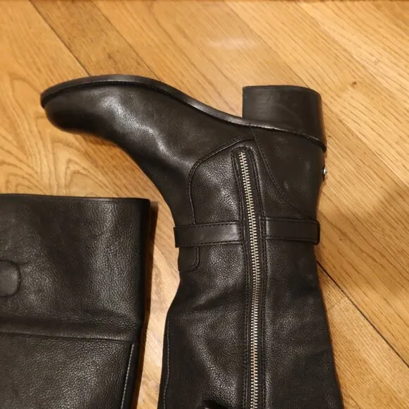 COACH leather riding boots knee high black 9 horse carriage zip heel equestrian