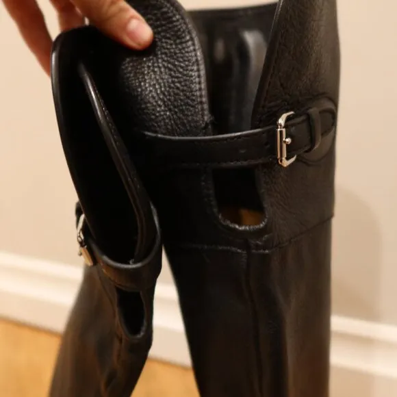 COACH leather riding boots knee high black 9 horse carriage zip heel equestrian