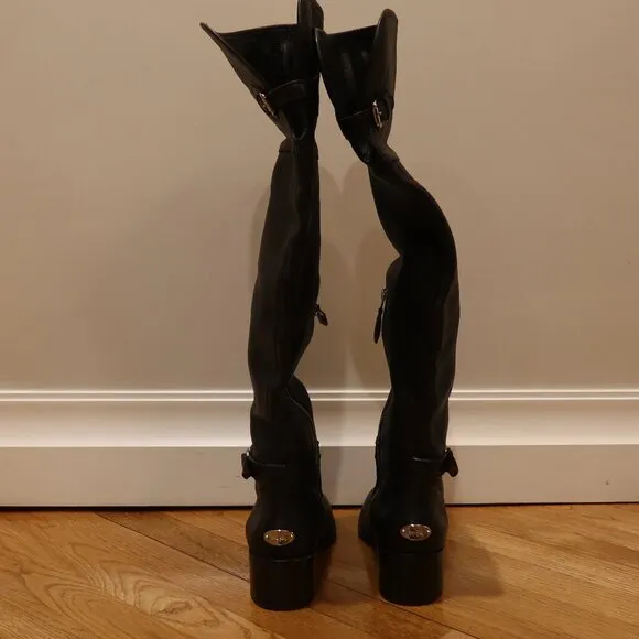 COACH leather riding boots knee high black 9 horse carriage zip heel equestrian