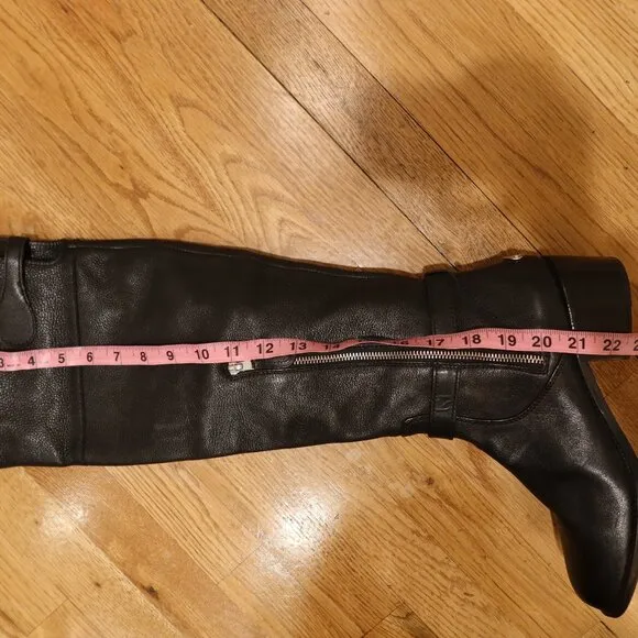 COACH leather riding boots knee high black 9 horse carriage zip heel equestrian