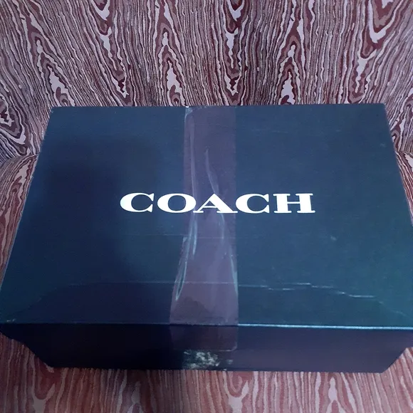 COACH LEATHER WOMANS SIZE 9B HANNA METALLIC CHAMPAGNE CHAIN LOGO SLID-ON LOAFERS