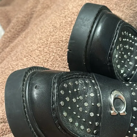 Coach Leela Loafers size 7 studded leather sole wear   creasing and flaw on toe