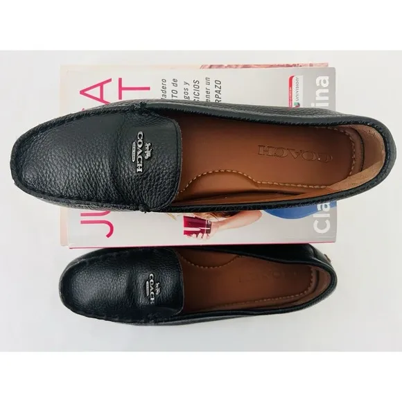 COACH‎ Marley Driver Black Pebbled Leather Slip On Loafers G2687 Womens Size 7B