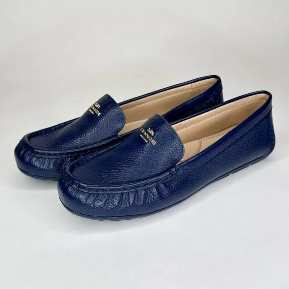 COACH Marley Driver Blue Slip On Loafers Flats‎ Pebbled Leather G4835 Size 8B US