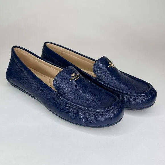 COACH Marley Driver Blue Slip On Loafers Flats‎ Pebbled Leather G4835 Size 8B US