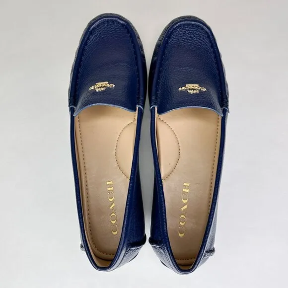 COACH Marley Driver Blue Slip On Loafers Flats‎ Pebbled Leather G4835 Size 8B US