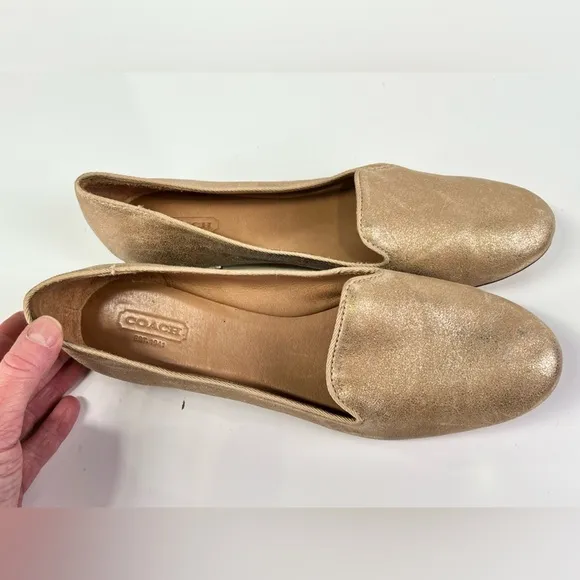 COACH Metallic Gold CATRIN flat loafers‎ size 8.5