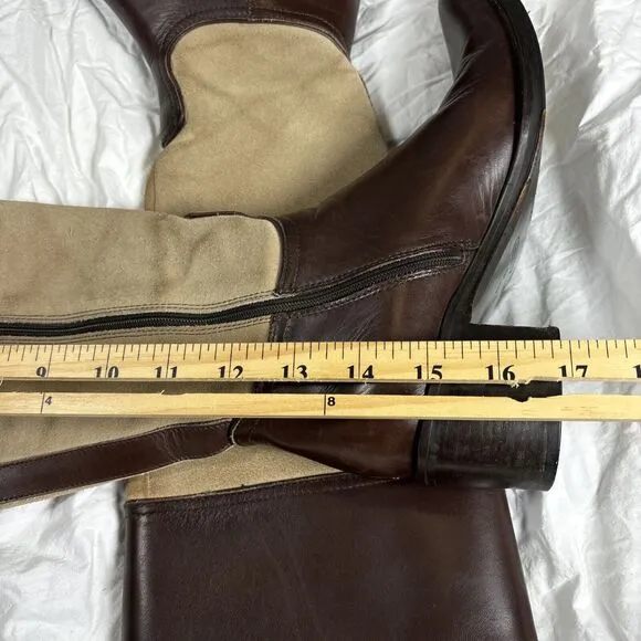 Coach Olivia Riding Boots Tan Suede Brown Leather 6 B Stacked Heel
