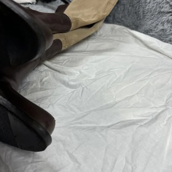 Coach Olivia Riding Boots Tan Suede Brown Leather 6 B Stacked Heel