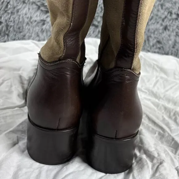 Coach Olivia Riding Boots Tan Suede Brown Leather 6 B Stacked Heel