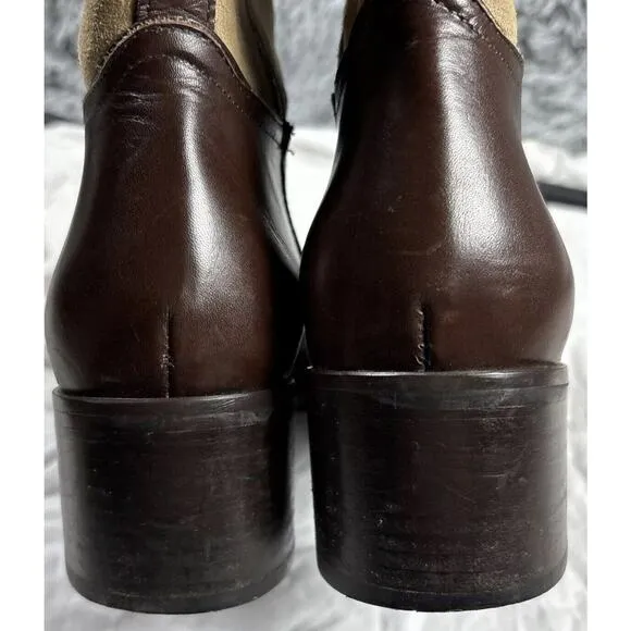Coach Olivia Riding Boots Tan Suede Brown Leather 6 B Stacked Heel