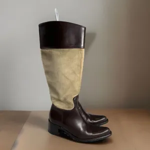 Coach Olivia Riding Boots Tan Suede Brown Leather 6 B Stacked Heel