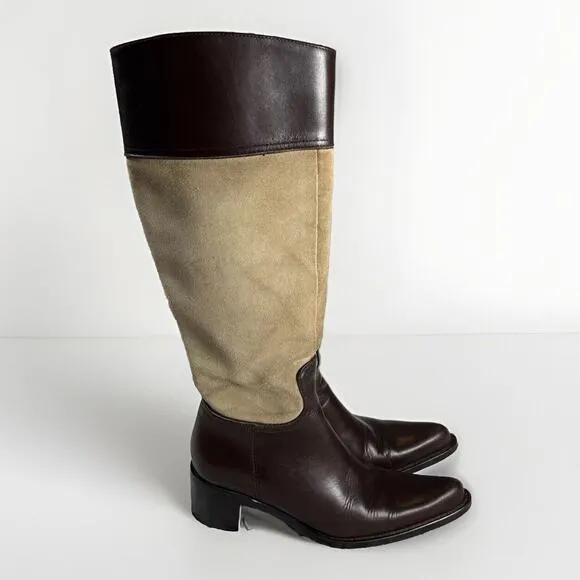 Coach Olivia Riding Boots Tan Suede Brown Leather 6 B Stacked Heel