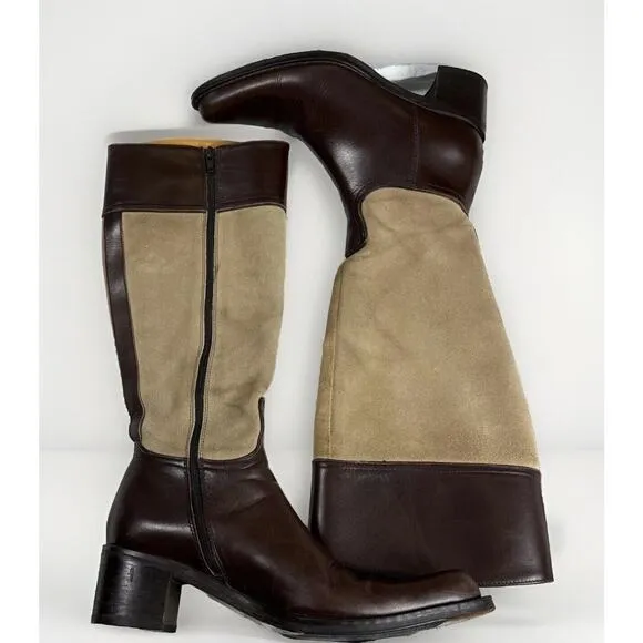 Coach Olivia Riding Boots Tan Suede Brown Leather 6 B Stacked Heel