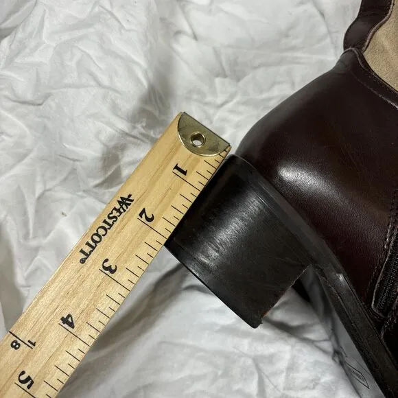 Coach Olivia Riding Boots Tan Suede Brown Leather 6 B Stacked Heel
