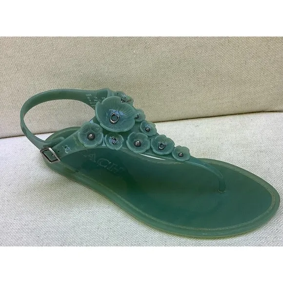 Coach Tea Rose Jelly Streps Thong Sandals Pink Size 7 B Marine Blue