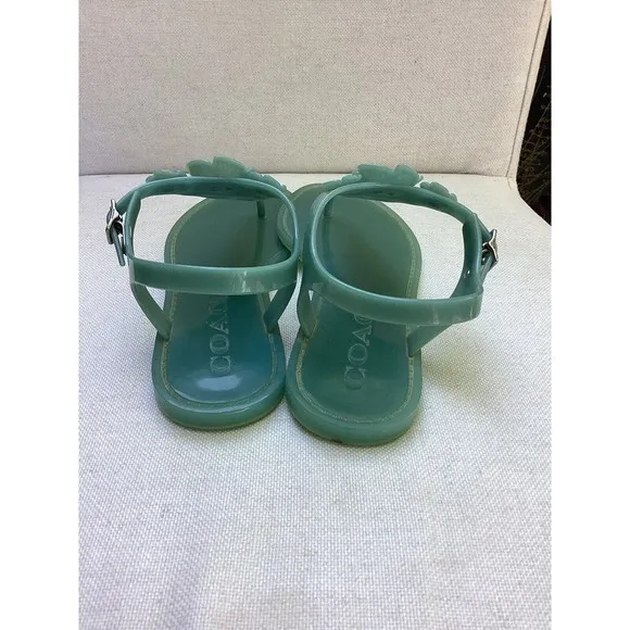 Coach Tea Rose Jelly Streps Thong Sandals Pink Size 7 B Marine Blue