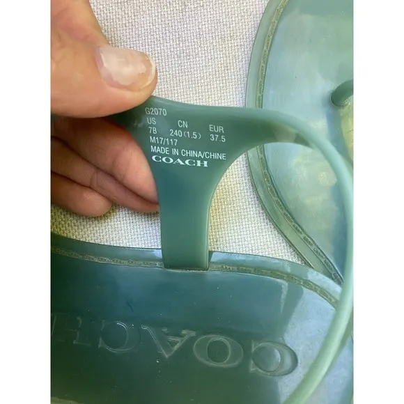 Coach Tea Rose Jelly Streps Thong Sandals Pink Size 7 B Marine Blue
