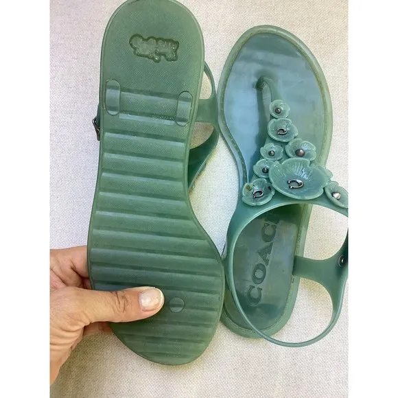 Coach Tea Rose Jelly Streps Thong Sandals Pink Size 7 B Marine Blue