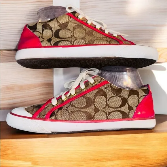 Coach Womens 8.5B Barrett Signature Lace Up Sneakers F0007/I11 Beige Pink