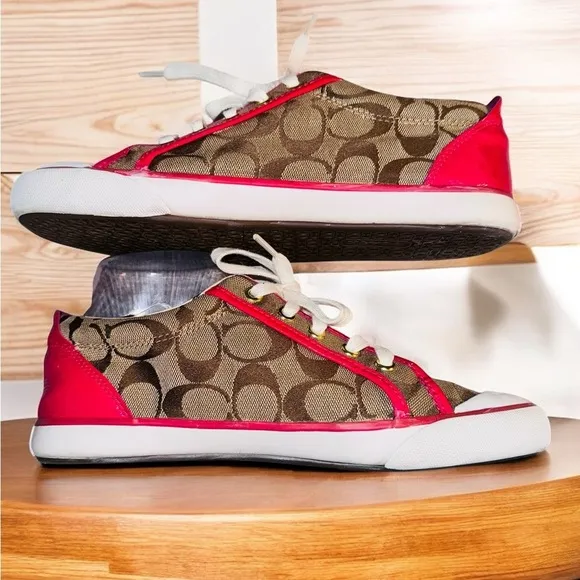 Coach Womens 8.5B Barrett Signature Lace Up Sneakers F0007/I11 Beige Pink