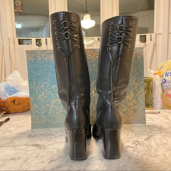 Coach Coty Leather Stacked Heel Boots