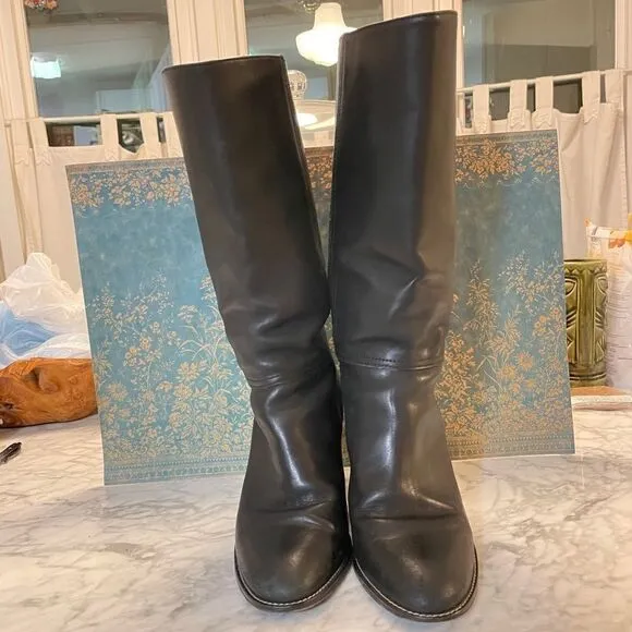 Coach Coty Leather Stacked Heel Boots