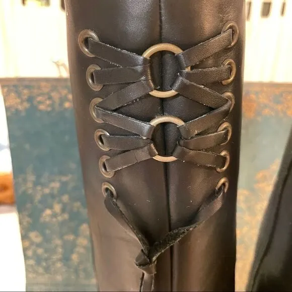 Coach Coty Leather Stacked Heel Boots
