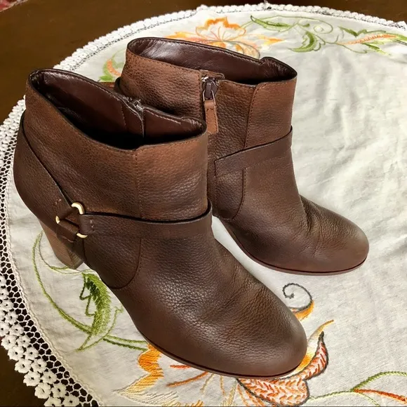 Cole Haan Calista Leather Ankle Boots. Harness Strap.Chocolate Brown. Size 10