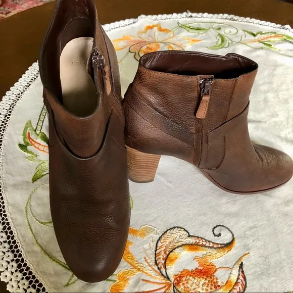 Cole Haan Calista Leather Ankle Boots. Harness Strap.Chocolate Brown. Size 10