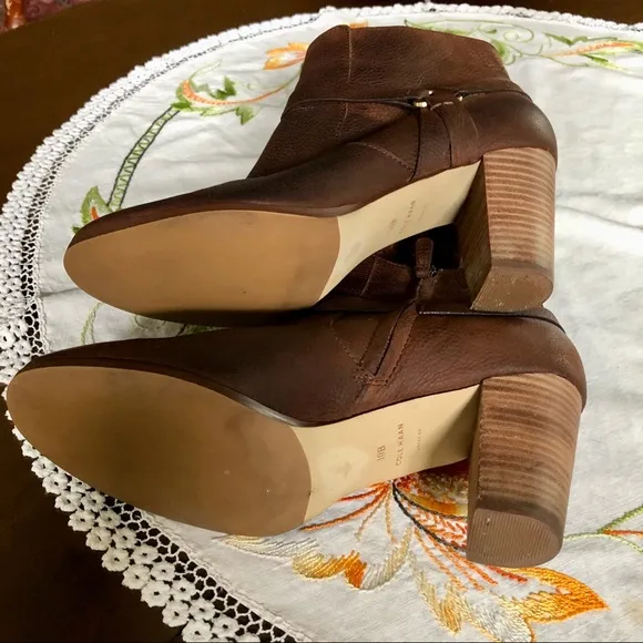 Cole Haan Calista Leather Ankle Boots. Harness Strap.Chocolate Brown. Size 10