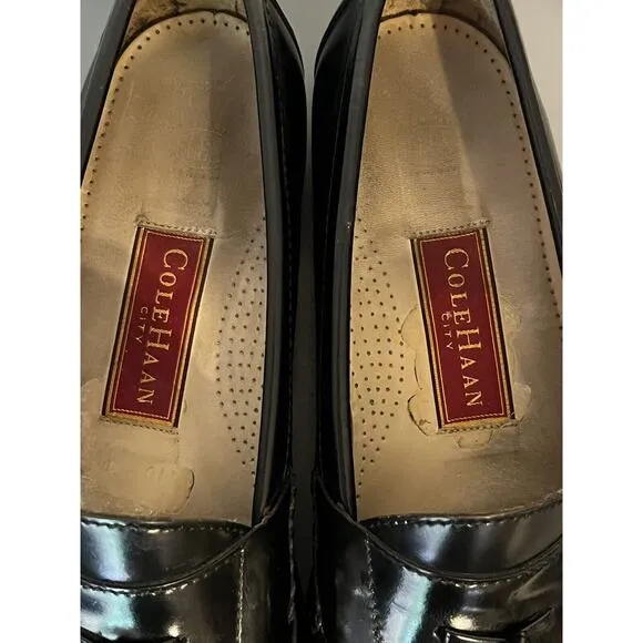 Cole Haan City Black Leather Penny Loafers Men's Dress/Business Shoes Sz 10