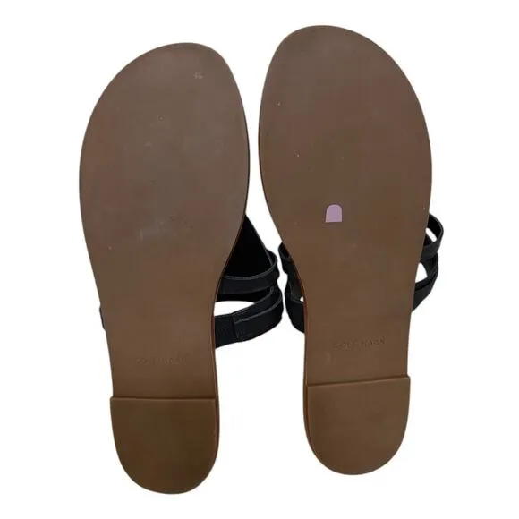 Cole Haan Farrow Sandals Women 9 Black Leather Slide Thong Slip On W19486