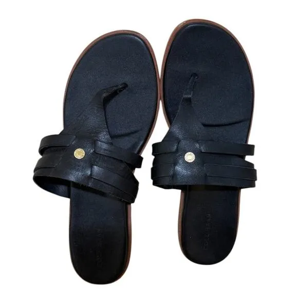 Cole Haan Farrow Sandals Women 9 Black Leather Slide Thong Slip On W19486