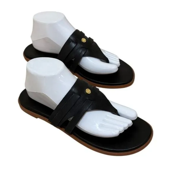 Cole Haan Farrow Sandals Women 9 Black Leather Slide Thong Slip On W19486