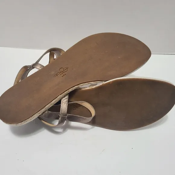 Cole Haan Grove Sandal Gunsmoke Metal Leather Espadrilles Thong Sandals Size 11B