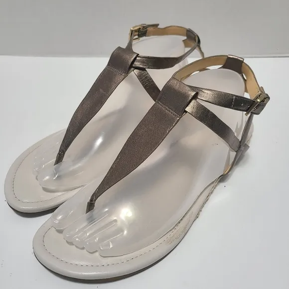 Cole Haan Grove Sandal Gunsmoke Metal Leather Espadrilles Thong Sandals Size 11B