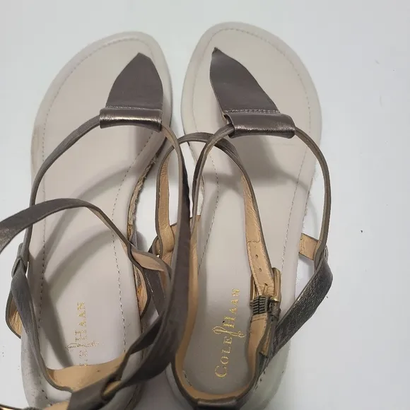 Cole Haan Grove Sandal Gunsmoke Metal Leather Espadrilles Thong Sandals Size 11B