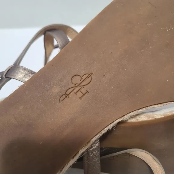 Cole Haan Grove Sandal Gunsmoke Metal Leather Espadrilles Thong Sandals Size 11B