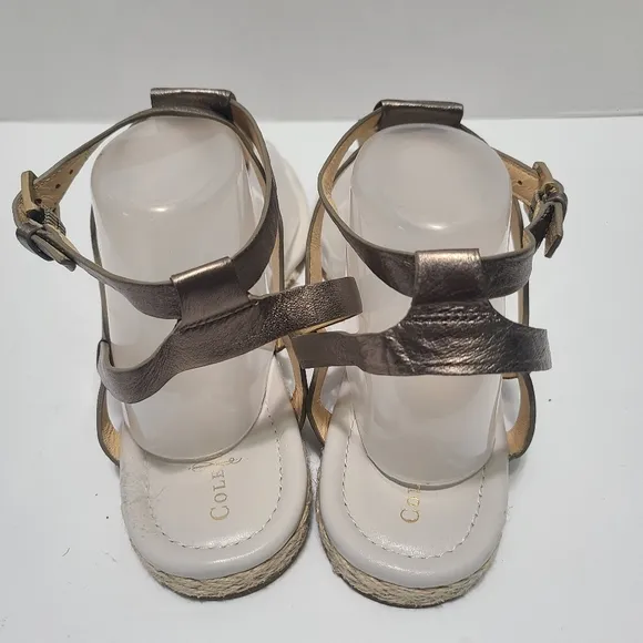 Cole Haan Grove Sandal Gunsmoke Metal Leather Espadrilles Thong Sandals Size 11B