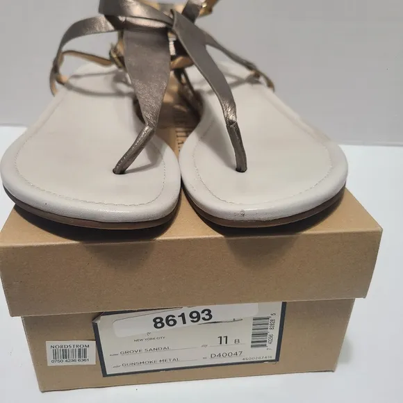 Cole Haan Grove Sandal Gunsmoke Metal Leather Espadrilles Thong Sandals Size 11B