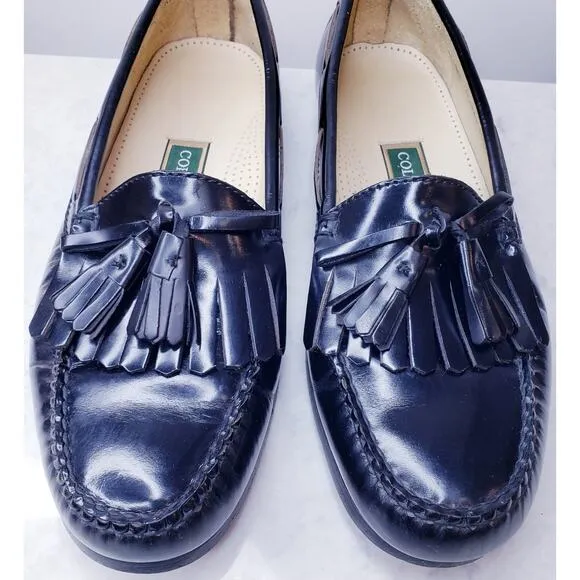 COLE HAAN Kiltie Tassel Pinch Loafers Black Leather Men's Size 10.5D in VGUC