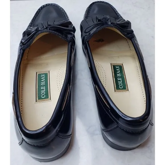 COLE HAAN Kiltie Tassel Pinch Loafers Black Leather Men's Size 10.5D in VGUC