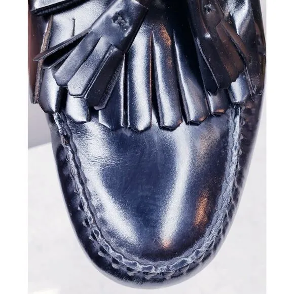 COLE HAAN Kiltie Tassel Pinch Loafers Black Leather Men's Size 10.5D in VGUC