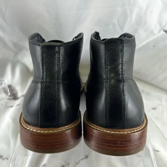 Cole Haan Leather Chukka Boots Black Stacked Wood Heel Rubber Sole Lace-Up