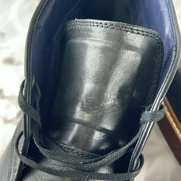Cole Haan Leather Chukka Boots Black Stacked Wood Heel Rubber Sole Lace-Up