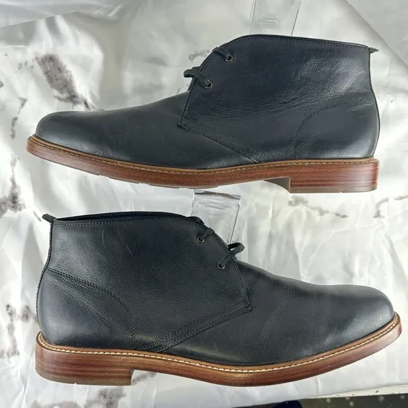 Cole Haan Leather Chukka Boots Black Stacked Wood Heel Rubber Sole Lace-Up